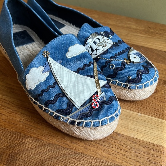 Tory Burch Shoes - Rare- Tory Burch Seaside Denim Espadrilles Size 8 - like new